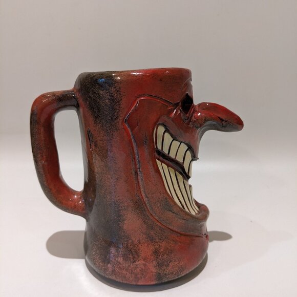 Vintage 1970s Deep Pink Art Pottery Mug/Pitcher – Laughing Face Whimsical 6" - Picture 5 of 8